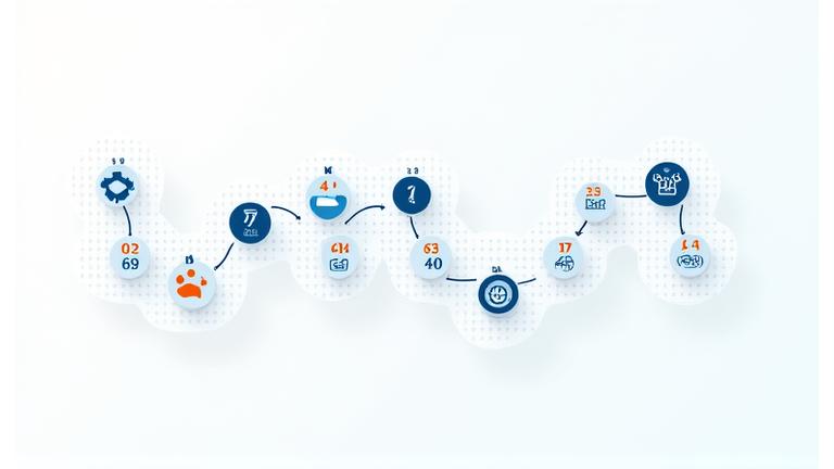A flowchart illustration depicting a 7-stage vetting process with various checkpoints and quality assurance icons.